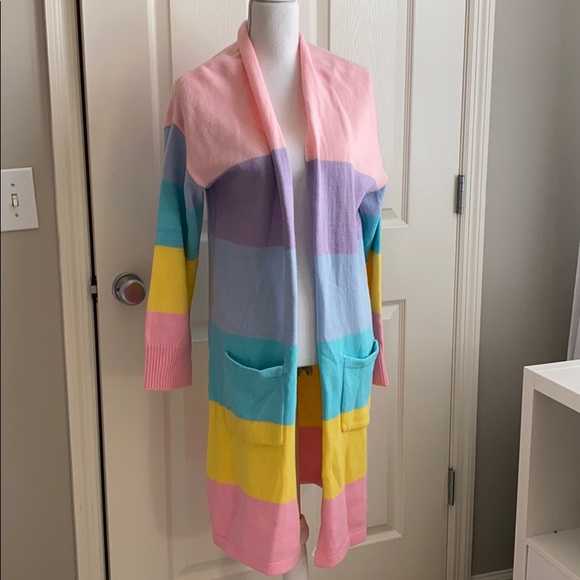 Sweaters - Rainbow stripe cardigan preppy sweater